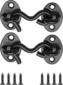 Waziaqoc 2 Inch Hook and Eye Latch, Black, 2PCS