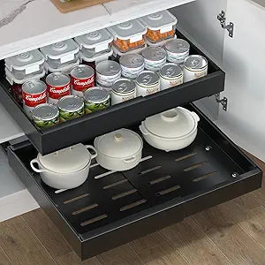 2 Pack Pull Out Cabinet Organizer, No Screw Adjustable Cabinet Drawers, Expandable(12.6"-20.47") Slide Out Drawers for Kitchen Cabinets, Cabinet Roll Out Shelves in Pantry or Bathroom, 16.54" Deep