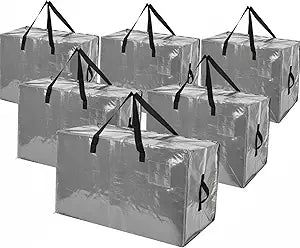 Shappy 6 Pcs Extra Large Storage Bags Jumbo Moving Bags Christmas Ornaments Container Heavy Duty Organizer Storage Bag with Zippers(Grey,30 x 16", 24 x 16", 20 x 16")