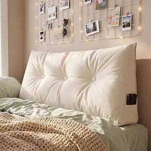 Novabright White Lounger Tufted College Headboard for Twin/twin XL Tufted Bed Headboard Pillow with Side Pocket Storage for Dorm Bed, Plush Cushioned Backrest Pillow for Studying, Reading and Lounging