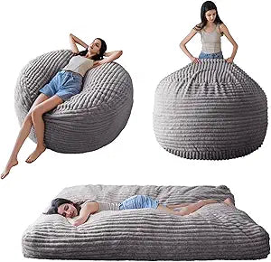 MAXYOYO Giant Bean Bag Chair Bed for Adults, Convertible Beanbag Folds from Lazy Chair to Floor Couch Bed, Large Floor Sofa Couch, Big Sofa Bed, High-Density Foam Filling, Machine Washable Cover