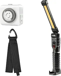 Abestorm Accessories Package. 180 Rotate LED Worklight, Extension Cord Holder Organizer for garage organization and storage, and 24-hour Mechanical Outlet Timer.