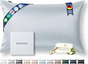 Premium Silk Pillowcase 100% Organic Mulberry Silk, 22 Momme, Grade 6A - Oeko-Tex Certified in Germany - Luxury for Hair & Skin, 1 Piece (Standard, Cloud Blue)