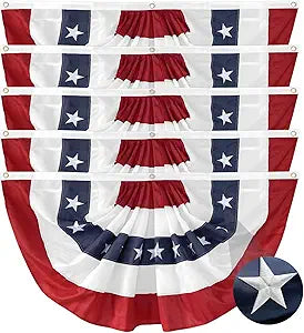 5Pack American Bunting Flags 2x4Ft US Patriotic Pleated Fan Bunting Embroidered Stars Decor Memorial Days Outside Porch Bunting Banner for Labor DayVeterans Day4th of July Celebration Decoration Outdoor Garden