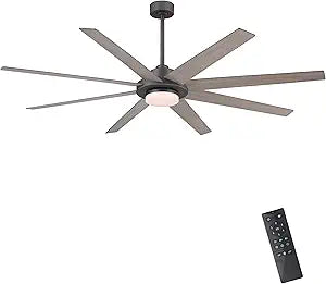 WINGBO 60" Ceiling Fan with Light and Remote Control, 6 Speed Reversible DC Motor, Dimmable LED Light, for Home and Commercial Use, Living Room/Shop/Warehouse Charcoal Gray/Wood color