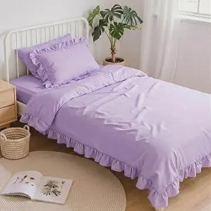 Anluoer Twin Comforter Set 5 Piece, Lavender Bed in a Bag with Sheets, All Season Ruffle Shabby Chic Bedding Sets with Comforter, Pillow Sham, Pillowcase, Flat Sheet, Fitted Sheet