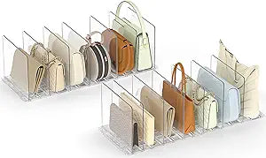 SortNStore Bag & Purse Organizer for Closet: Adjustable Clear Handbag Storage Shelf - Plastic Clutch Dividers for Closet Organizers and Storage - Keep Carteras & Pocketbook Upright