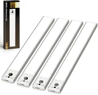 EZVALO 12-inch Under Cabinet Lighting, 3200mAh Rechargeable Motion Sensor Light Indoor, with Dimmable & 3 Color Temps, Magnetic Closet Lights, Wireless Under Counter Lights for Kitchen, Stairs(4-Pack)