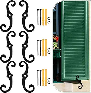 MorningRo 6 Pack Black S Style Shutter Dogs 6.5 Inches Shutter Dog Holders with Mounting Hardware External Shutters Tieback for Exterior Decorative (Iron)