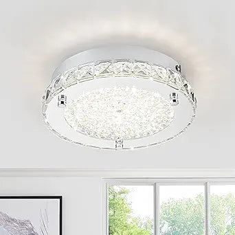 Flush Mount Ceiling Light Fixture Crystal Chrome Ceiling Lights for Kitchen, 8.3" Bedroom LED Light Fixture for Bathroom, Hallway, Closet, Foyer