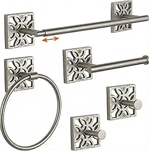 Autumn Alley 5 Pieces Nickel Bathroom Accessories Set, Wall Mounted  Silver Toilet Paper Holder, Chrome Bath Towel Holder, Brushed Nickel Towel Ring & Silver Bathroom Hardware Set Complete