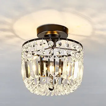 YYJLX Small Crystal Chandelier 2- Lights Modern Semi Flush Mount Ceiling Light Fixture for Hallway Kitchen Foyer Black