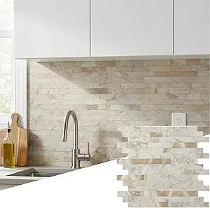 Yipscazo 2026 New Upgrade Peel and Stick Backsplash Wall Tile, PVC Kitchen Backsplash, Stick on Tiles for Backsplash Kitchen (20 Sheets, Beige Rocks)