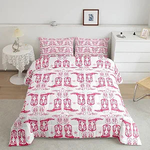 Feelyou Kids Girls Pink Western Comforter Set,Cowboy Cowgirls Western Boots Bedding Set Full Size for Girls Room Decor,Pink Western Boots Comforter,Western Bed Set