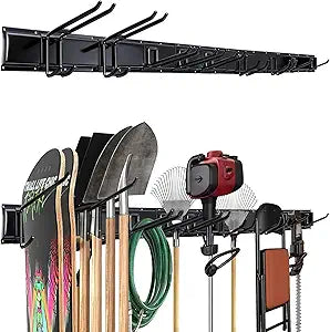 66'' Heavy-Duty Garage Tool Organizer Wall Mount  720lbs Capacity Metal Rack with Adjustable Hooks for Rake, Broom, Shovel, Snowboard & Garden Tools