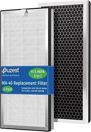2-Pack MA-40 Replacement Filter Compatible with MA Air Purifier 40 Series, 3-in-1 H13 True HEPA Filter, Pre-Filter and Activated Carbon for MA40W MA40B