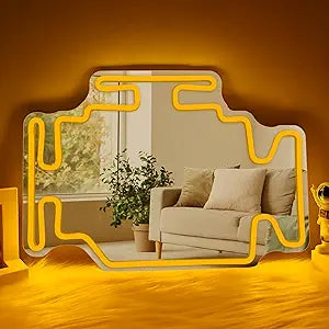 Check Engine Light Neon Mirror Dimmable Garage Neon Signs for Man Cave Cool Wall Mirror Car Themed Room Decor Led Wall Art Led for Bedroom Bathroom