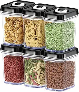 DWLLZA KITCHEN Airtight Food Storage Containers with Lids  6 Piece Set Air Tight Kitchen Storage Containers for Pantry Organization and Storage - Clear Plastic BPA-Free - Keeps Food Fresh & Dry