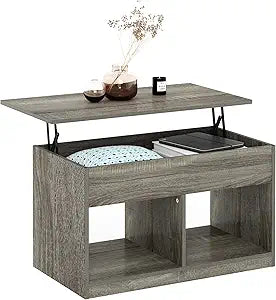 Furinno Jensen Living Room Lift Top Coffee Table with Hidden Compartment, French Oak Grey