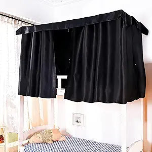 3 Pcs Blackout Bunk Bed Curtains 78.7*59" Thicken Dorm Room Privacy Dorm Room Loft Bed Curtains for Bottom Canopy with Black Shading Coating for Students Single Sleeper(-2Pcs Side+1 Pc Top Curtain)