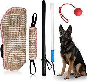 5 Pcs Dog Training Set Interactive Professional Equipment with 2 Training Sticks Dog Sleeve Pillow Tug Toy and Rubber Ball for K9 Puppy Fetch Biting (Red)