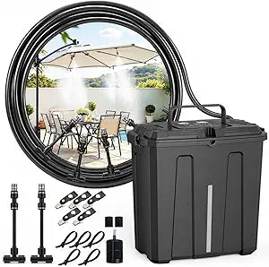 Ausic Portable Misting System, Outdoor Water Misters for Outside Patio Umbrella Cooling with Rechargeable Water Pump (Consecutive 8Hrs), 9L Bucket, 26FT Hose, for Tailgating, Camping, Canopy, Sport