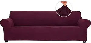 Qubjus Stretch Sofa Slipcover Loveseat Slipcovers for 2 Cushion Couch Soft Couch Cover Furniture Protector Jacquard Fabric Small Checks with Elastic Bottom for Kids Pets (Purple, Medium)