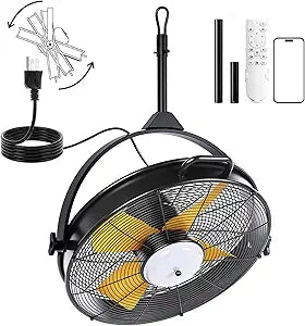 Woanger 21'' Outdoor Hanging Ceiling Fan with Light, Plug-in Hook Mount, IP44 Waterproof, 6-speed Motor, Remote/app, 3cct Dimmable LED for Gazebo Patio Pergola, Black (Yellow Blades)
