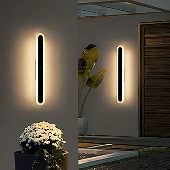 2 Pack 23.6inch Exterior Wall Light Fixture, Long Outdoor Modern LED Wall Lights, 3 Color 3000K/4500K/6000K, 24W, IP65 Waterproof Oval Outside Porch Lighting for House, Garage, Fence, Garden