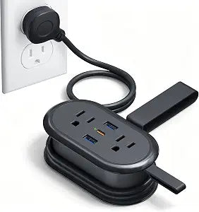 SURAIELEC PD 20W Travel Power Strip 4 AC Outlets, 2 USB-A & 1 USB-C Ports