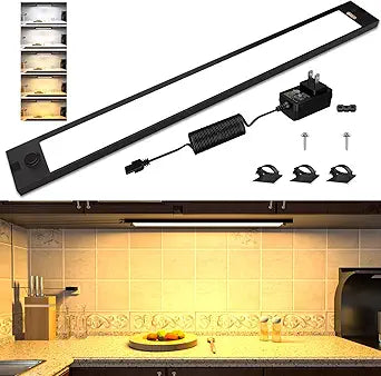 WOBANE Under Cabinet Lighting, 24 inch Dimmable Counter Lights for Kitchen, Plug in LED Light Bar for Cupboard, Workbench, Shelf, Desk, 5 Color Settings from 2700K-6000K, 1200 LM Super Bright