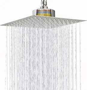 Large Rain Shower Head with Filtered - 12" All Metal Square Rainfall Showerhead Filter for Remove Chlorine and Harmful Substances, Brushed Nickel