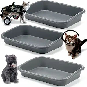 Uiifan 3 Pcs Extra Large Low Entry Cat Litter Box for Senior Kitty Pet Open Top Litter Box for Senior Kitten Handicap Disabled Older Elderly Cats, Easy to Clean(Gray,23.2 x 16.5 x 4.3 Inches)