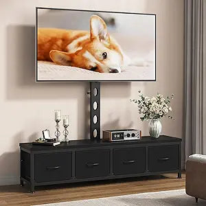 TV Stand with Mount & 4 Drawers, Entertainment Center up to 75 inch TV, Modern Media Console Fabric Dresser TV Stand for Living Room Bedroom
