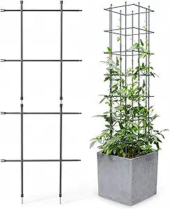 DAIM Multi Link Trellis Plant Support Garden Trellis for Climbing Plants Outdoor Plant Supports for Indoor Plants Stackable Fence Tower Modular L or V-Shape for Balconies & Gardens, Gray, 16 Pieces