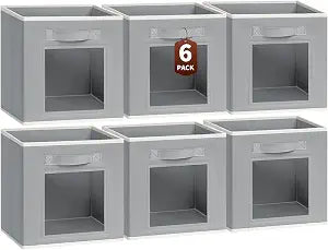 Homsorout Storage Cube 11 Inch - Cube Storage Bins with Window, Closet Storage Baskets with Handle, Fabric Bins for Closet, Shelves, Toys, Clothes, Set of 6, Grey
