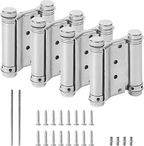 3 Inch Double Action Spring Hinges, 4 Pack Stainless Steel Self Closing Door Hinges Double Swing Hinges with Pins and Screws for Saloon Cafe Pub Swinging Doors, Brushed Nickel