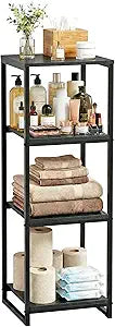 4-Tier Bathroom Shelving Unit, 33.7" H Narrow Open Floor Shelves, Metal Corner Slim Storage Rack for Bathroom Laundry Room Kitchen Living Room, Black
