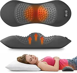 3-in-1 Electric Lumbar Support Pillow with Heat, Vibration and Traction, Triple Fusion Back Massager for Bed or Chair, Lumbar Support Cushion for Lower Back Comfort & Spine Support, Dark Gray