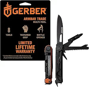 Gerber Gear Armbar Trade 8-in-1 Pocket Knife EDC Multitool with Blade, Pry Bar, and Hammer for Camping, Burnt Orange