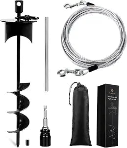 Snagle Paw Lock-Cap Dog Tie Out Cable & Stake - 30ft Heavy Duty Dog Cable, 360 Swivel No Tangle Dog Yard Leash & Stake up to 220 lbs - Rust Proof Ground Anchor for Yard, Beach, Camping & Outdoor