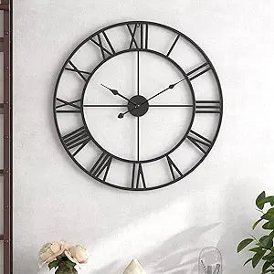 Large Outdoor Indoor Waterproof Metal Wall Clock, Completely Silent, 24 inch Roman Numerals Vintage Art Decor Modern Clocks, Mid-Century Battery Operated Home Decorative for Kitchen,Bedroom,Office
