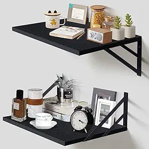 Tectocker-DOU 2 Pc Deep Floating Shelves ; Wall Mounted Hanging Shelves for Living Room, Kitchen, Office, Bathroom and Bedroom Decor; Storage and Display Shelf Set (Black, 16W12D)