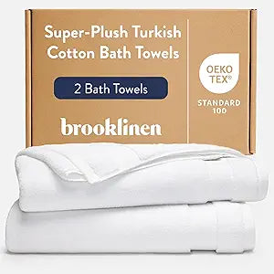Brooklinen Super-Plush 100% Turkish Cotton Bath Towels - Set of 2-770 GSM, Highly Absorbent, Machine Washable, Perfect Bath Towel Set for Home & Bathroom (30" x 58", Solid White)