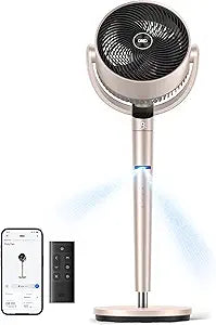 DREO Smart Fan for Bedroom, Position-based Oscillation, 150┬░+120┬░ 3D Oscillating Fan, 110ft Pedestal Fans with Wi-Fi/Voice/Remote, Standing Fans Work with Alexa/Google, 9 Speeds, 6 Modes, Starlight