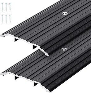 Tandefio 2 Pcs Door Saddle Threshold for Doorway Interior Sturdy Aluminum Commercial Fluted Saddle Door Threshold Durable and Sleek Doorway Entryway Access Draft Protection (4" X 1/2" X 36,Black)