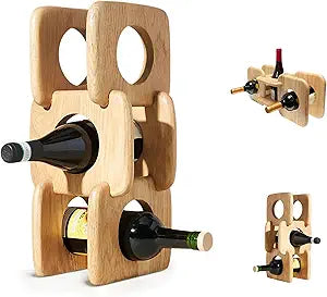 Home Bar Cabinet Kitchen Wooden Decor Wine Rack Countertop, Wood Freestanding Organizer Storage Liquor Bottle Display Shelf (Natural)