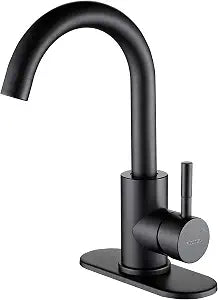 Wet Bar Sink Faucet Stainless Steel One Hole 360 Swivel Bar Mixer with 3 Hole Cover Deck Plate Small Modern Single Handle Kitchen Tap for Bath Bathroom Sink Prep Sink,Matte Black 
