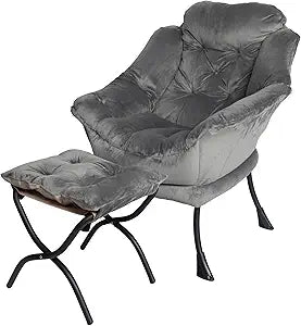 Kokel Lazy Chair with Folding Ottoman,Living Room Chairs (Dark Gray-1118)