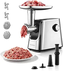 Meat Grinder Electric 3000W Max with High-Efficiency Copper Motor, Auto-Reverse & Hidden Storage - 3-in-1 Sausage Stuffer & Kubbe Maker Making for Home Use, Stainless Steel